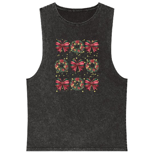 Christmas wreath, Christmas Coquette Bow Mineral Wash Tank Tops