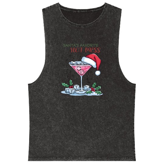 Santa Favorite Hot Mess, Merry Christmas Mineral Wash Tank Tops