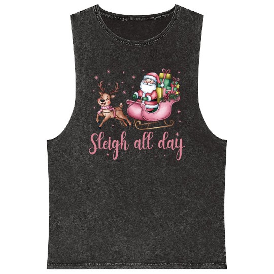 Sleigh All Day, Merry Christmas, Christmas Cute Mineral Wash Tank Tops
