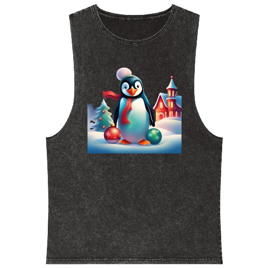 Christmas Merry Christmas For Gift Penguin Snowman Mineral Wash Tank Tops