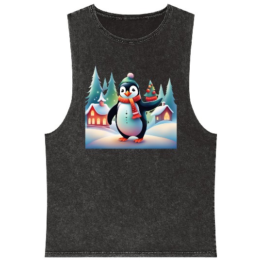 Christmas Merry Christmas For Gift Penguin Snowman Mineral Wash Tank Tops