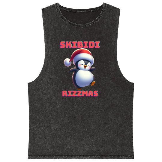 Skibidi Rizzmas Penguin Mineral Wash Tank Tops
