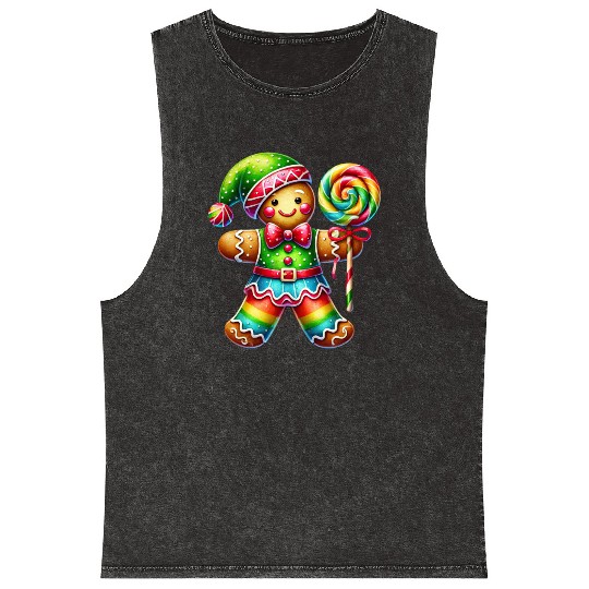 Gingerbread Christmas, Merry Christmas, Candy Mineral Wash Tank Tops