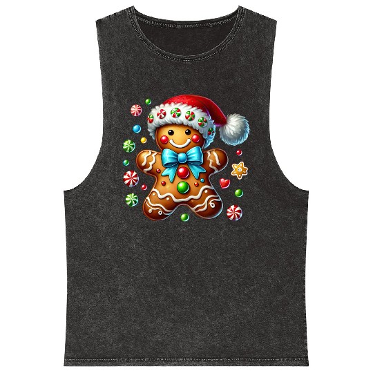 Gingerbread Christmas, Merry Christmas Mineral Wash Tank Tops