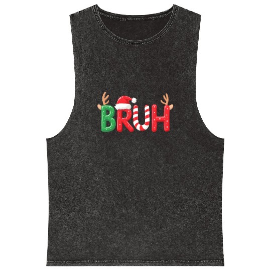 Bruh Christmas Reindeer Candy Cane Funny Holiday Mineral Wash Tank Tops