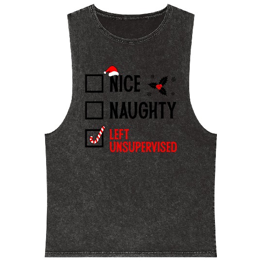 Left Unsupervised Christmas Checklist Mineral Wash Tank Tops