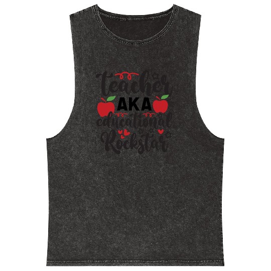 Teacher AKA education rockstar Mineral Wash Tank Tops