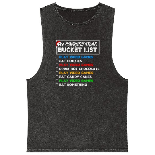 Christmas Bucket List Video Games Xmas Gamer Mineral Wash Tank Tops