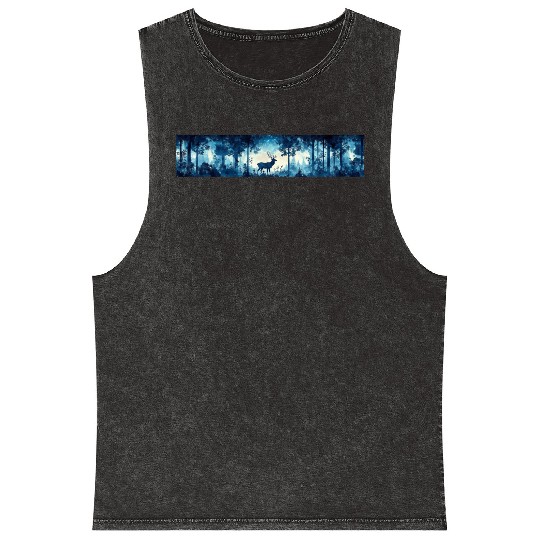 Celestial Deer in the Indigo Forest Mineral Wash Tank Tops