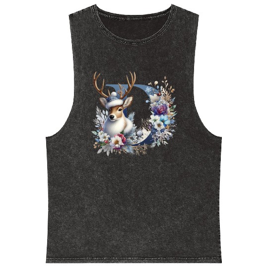 funny christmas deer Mineral Wash Tank Tops