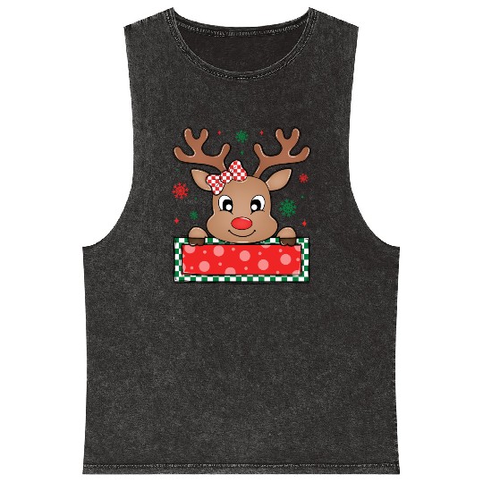 Girl Christmas Reindeer Mineral Wash Tank Tops