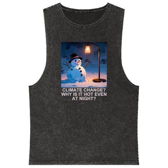 Frosty Snowman Under Street Lights Christmas Mineral Wash Tank Tops
