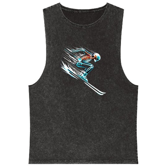Skiing Skeleton Speed Thrill Adventure Mineral Wash Tank Tops