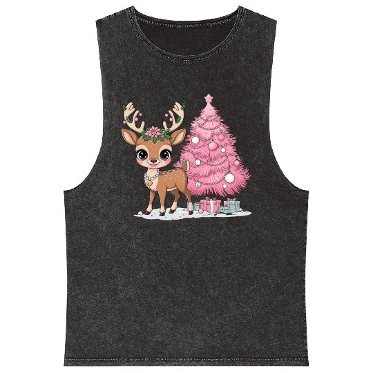 Coquette Christmas Reindeer Mineral Wash Tank Tops