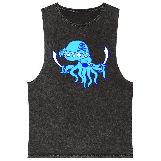 Evil Octopus Pirate Cool Cephalopod Squid Cartoon Mineral Wash Tank Tops
