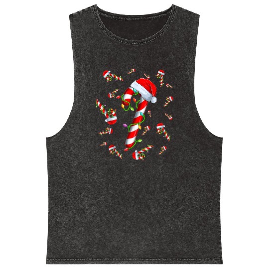 Candy Cane Merry and Bright Red and White Candy Mineral Wash Tank Tops
