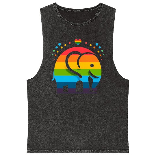 Rainbow Elephant Mineral Wash Tank Tops