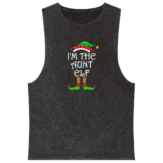 I'm The Aunt Elf Mineral Wash Tank Tops Matching Family Christmas