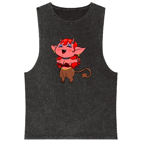 Chibi Demon Mineral Wash Tank Tops
