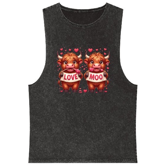 Cute cartoon valentines highland cow Mineral Wash Tank Tops