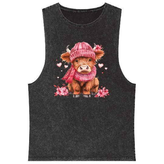 Cute Highland Cow Valentines Day Mineral Wash Tank Tops