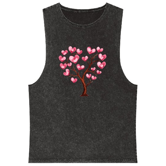 Heart Tree, Valentines Day Mineral Wash Tank Tops