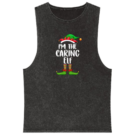 I'm The Caring Elf Mineral Wash Tank Tops Matching Family Christmas