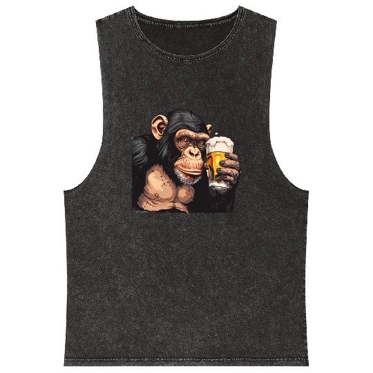 Cute Chimpanzee Drinking Beer 2 Mineral Wash Tank Tops