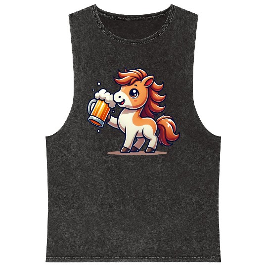 Cute Pony Drinking Beer 3 Mineral Wash Tank Tops