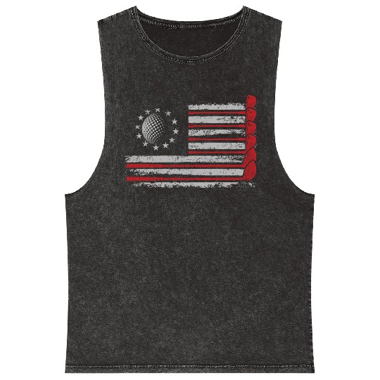 Patriotic American Golfer USA Flag Golf Club Golf Mineral Wash Tank Tops
