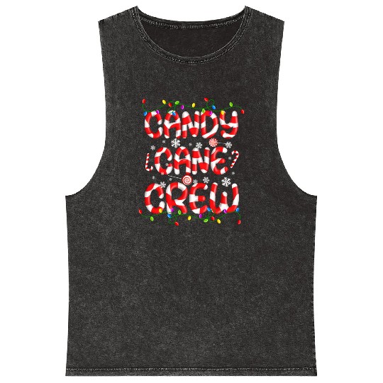 Candy Cane Crew Christmas Lights Funny Xmas Party Mineral Wash Tank Tops