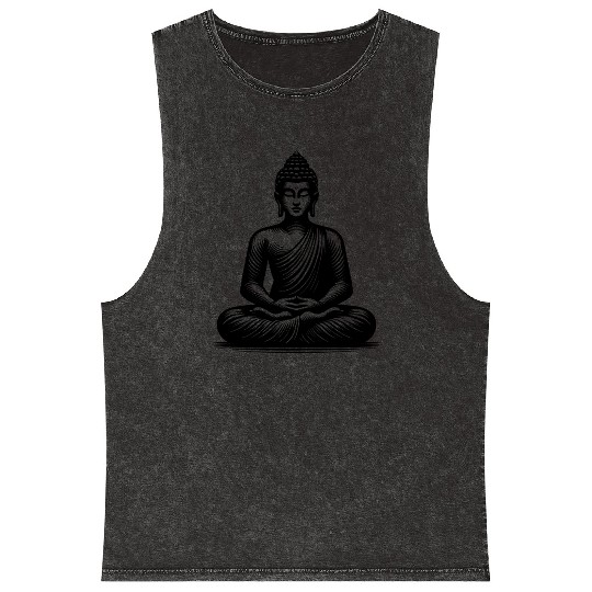 Yoga Buddha Enlightenment Meditation Tattoo Style Mineral Wash Tank Tops