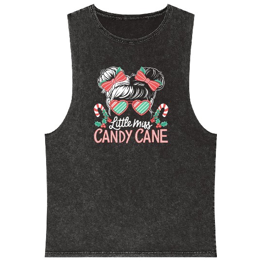 Little Miss Candy Cane Christmas Messy Bun Toddler Mineral Wash Tank Tops