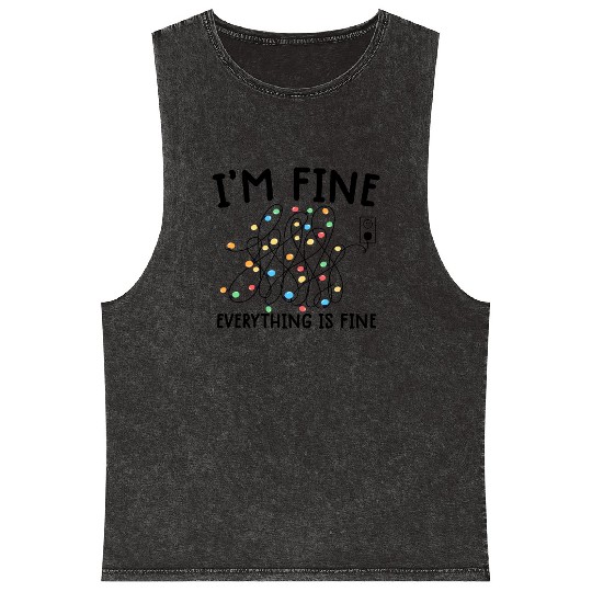 Christmas Lights I'm Fine funny Xmas Mineral Wash Tank Tops