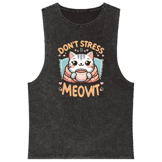gift idea funny quote relaxation design kawaii cat Mineral Wash Tank Tops