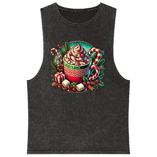 Festive Hot Cocoa Christmas Delight Mineral Wash Tank Tops