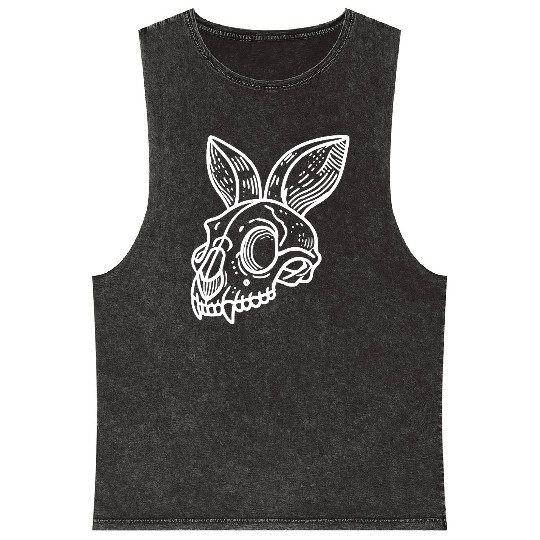 Minimalistic Vector Rabbit Skull Kids Drawing Mineral Wash Tank Tops