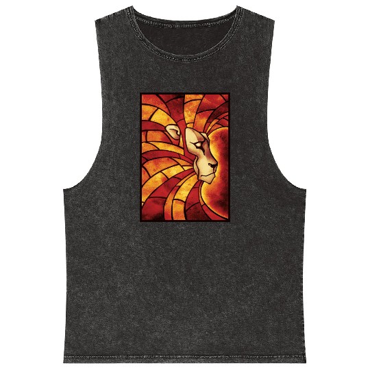 Lion of Judah Mosaic African Lion Rasta Roots Love Mineral Wash Tank Tops