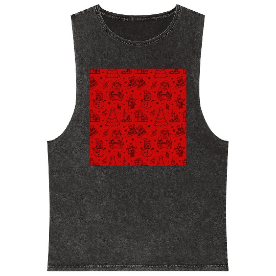 Christmas Icons on a Red Background Mineral Wash Tank Tops