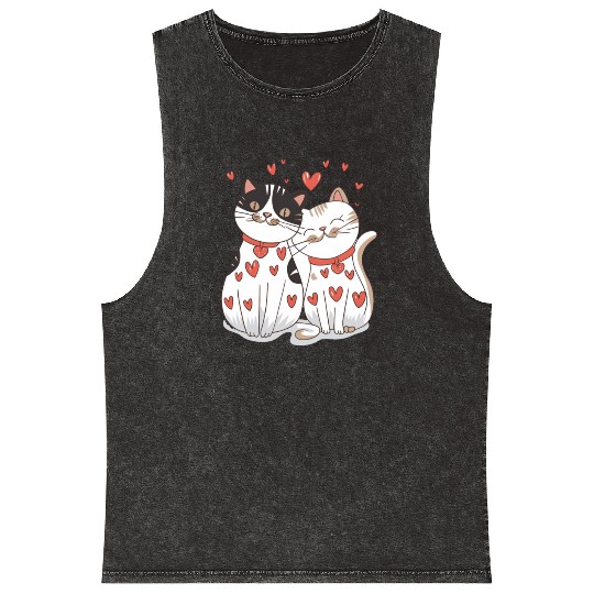 Cat Couple, Valentines, Valentines Day Mineral Wash Tank Tops