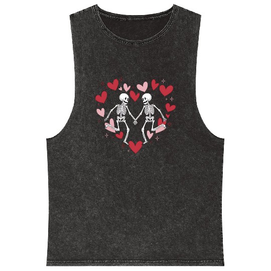Coquette Valentine Dancing Skeleton Mineral Wash Tank Tops