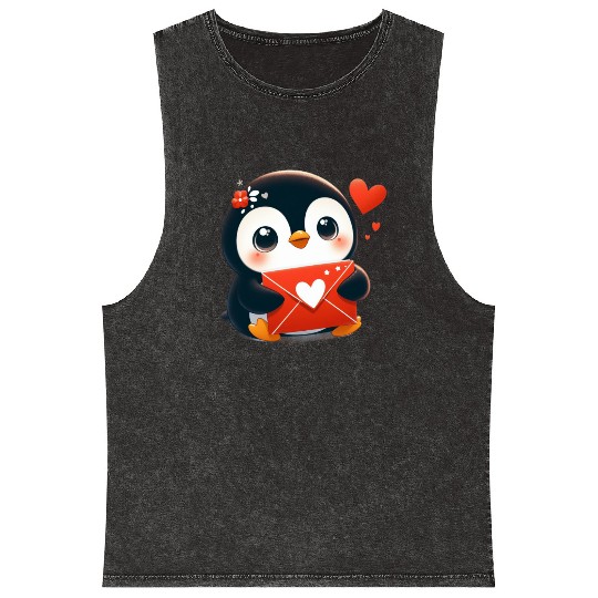 Penguin Valentine Mail with Heart Mineral Wash Tank Tops