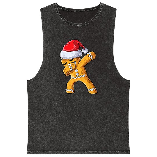 Dabbing Gingerbread Santa Christmas Xmas Cookie Mineral Wash Tank Tops