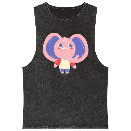 Cute Cardboard Elephant Mineral Wash Tank Tops