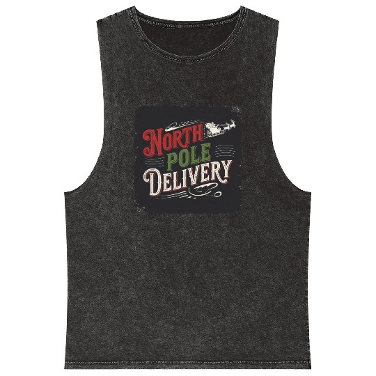 North Pole Express Vintage Style Retro Christmas Mineral Wash Tank Tops