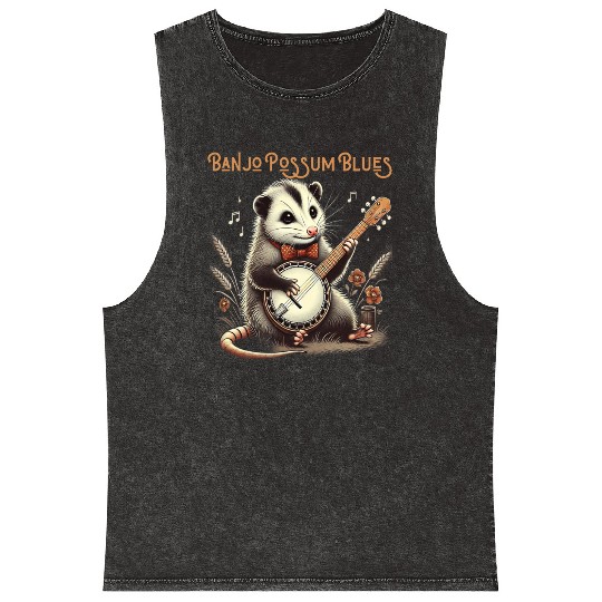 Funny Opossum Playing Banjo Mineral Wash Tank Tops