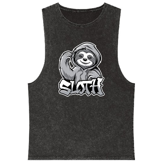 Sloth Hip-Hop Urban Style Funny Animal Mineral Wash Tank Tops