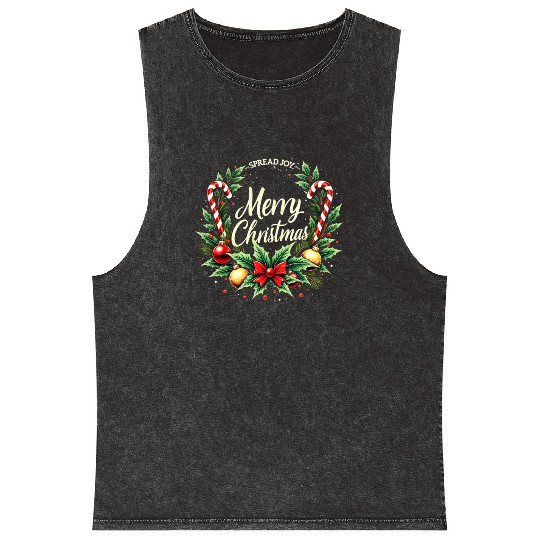 Spread Joy - Festive Merry Christmas Wreath Mineral Wash Tank Tops
