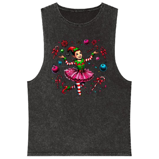 Juggling Elf: Tutu, Ornaments & Candy Cane Confet Mineral Wash Tank Tops