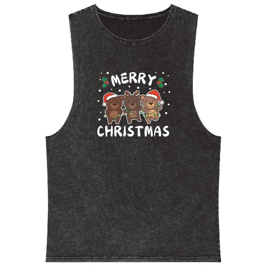 Merry Christmas Cute Bear Festive Lights Bear Mineral Wash Tank Tops